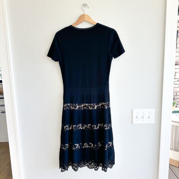 Valentino Flared Stretch Lace Trim Short Sleeve Dress Black 8 - Picture 3 of 8